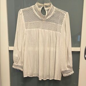 GAP White Ivory Flowy Blouse with Mandarin Collar, L